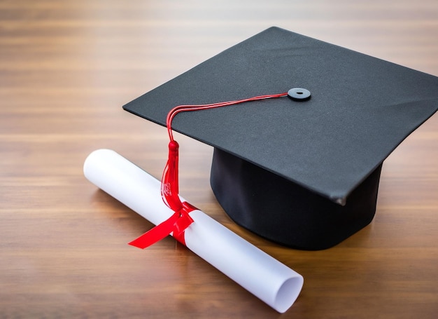 graduation cap with gold tassel isolated on white background
