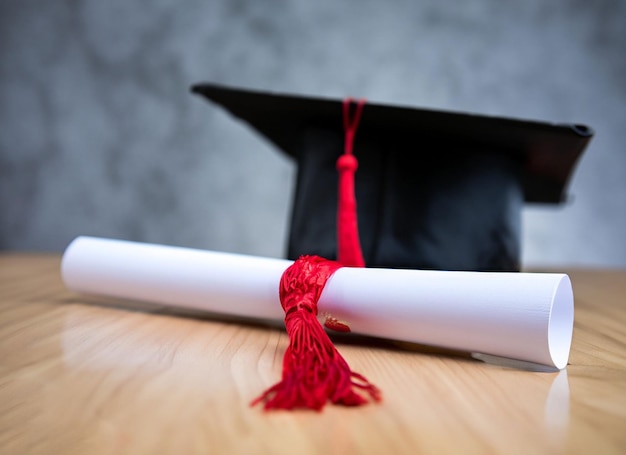 Graduation cap with gold tassel isolated on white background