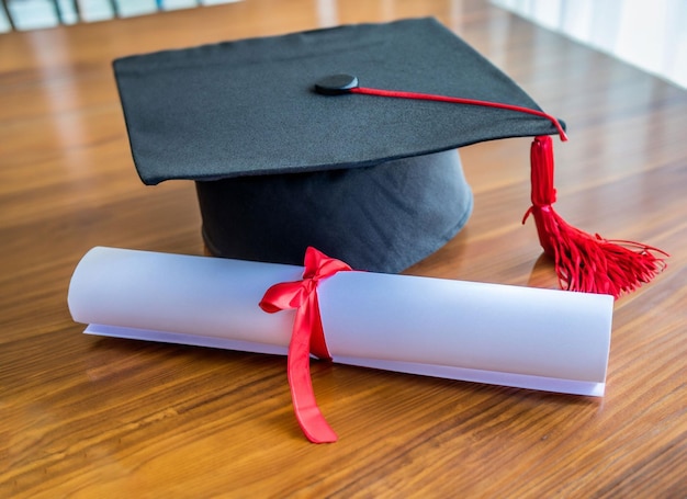 Graduation cap with gold tassel isolated on white background