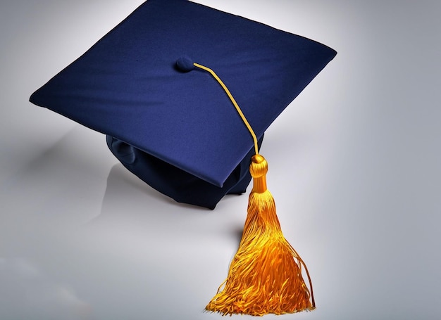 Graduation cap with gold tassel isolated on white background