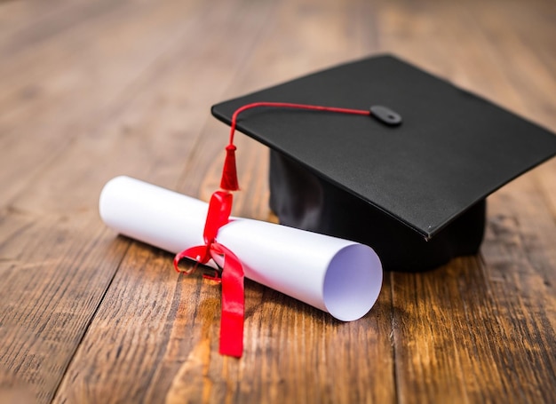 Foto tappo di graduazione con nappa d'oro isolato su sfondo bianco