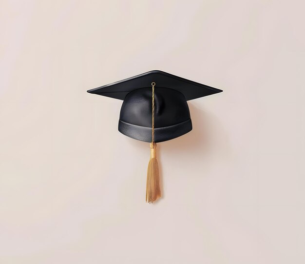 Graduation cap with golden rope isolated on white background 3d render