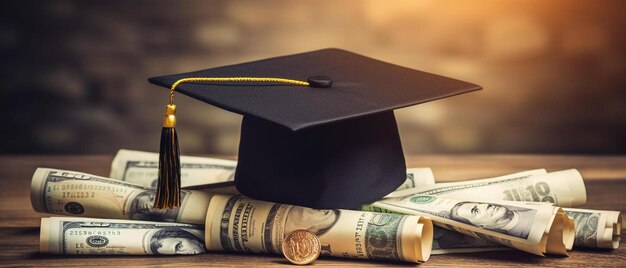 Photo a graduation cap with money and money