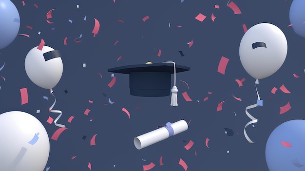 graduation celebration with balloons and confetti