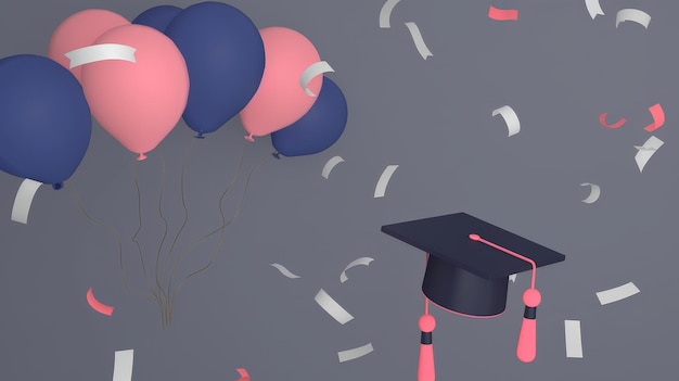 graduation celebration with balloons and confetti