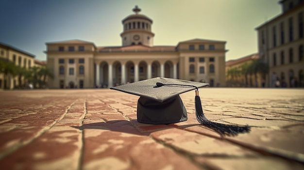 Graduation gown and cap in the college campus