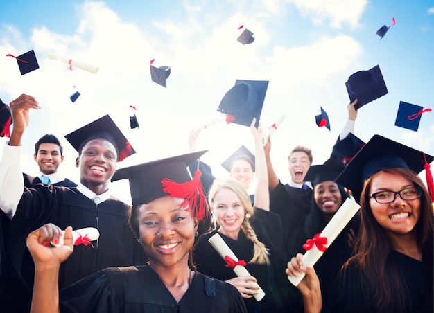 graduation group of people celebration learning diversity throw