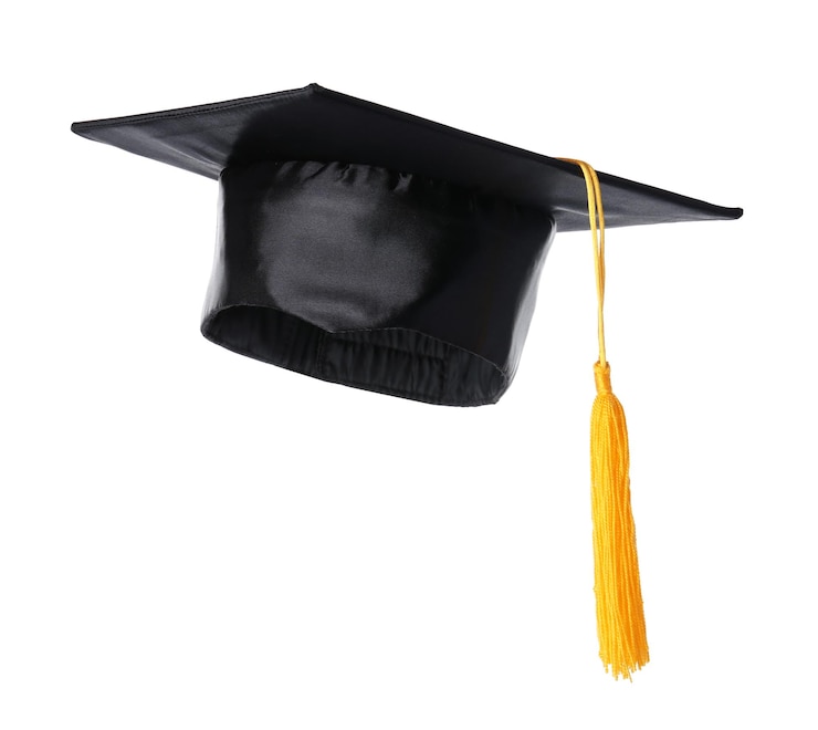 Photo graduation hat with gold tassel isolated on white