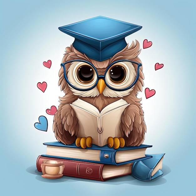 graduation owl heart on the books vector illustration in the style of blue and beige