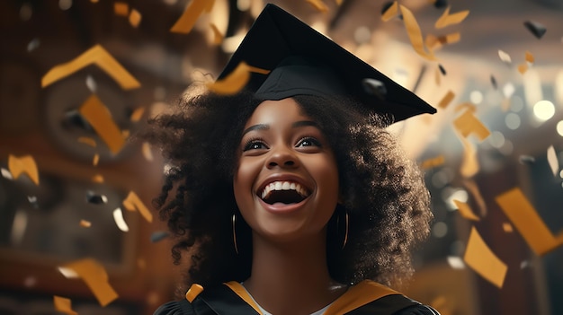 Photo graduation party for a happy african american girl student generative ai