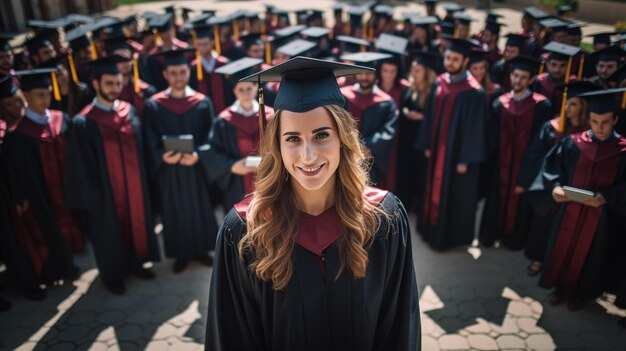 Foto una foto di laurea di una donna che guarda la telecamera