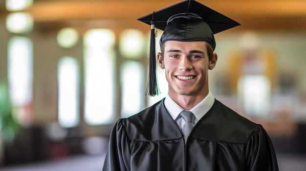 Photo graduation portrait thumbs up and man or student on university education or college campus in dipl