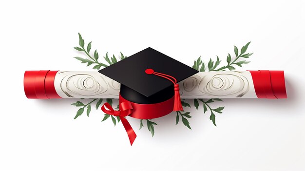 Graduation red and white scroll icon 3d rendering on white isolated background