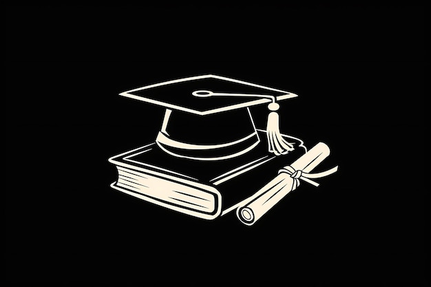 Photo graduation in school and university concept black background line art work