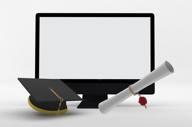 Graduation Set and PC Front Side In White Background