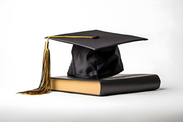 Foto studente di laurea con cappello nero isolato su sfondo bianco