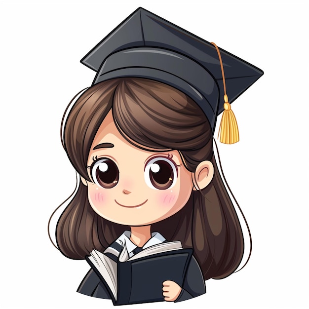 Photo graduation student vector character chibi illustration on solid white background