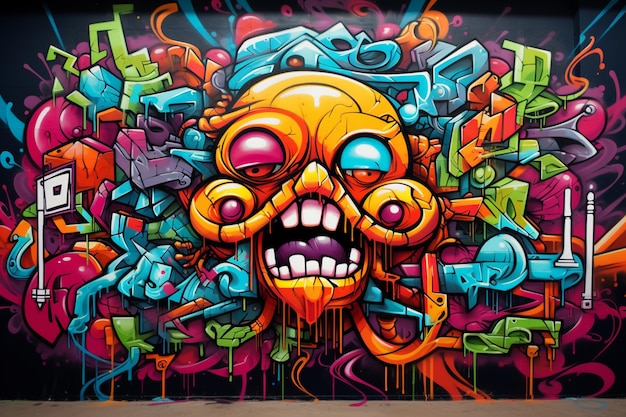 graffiti art of a skull with a lot of colorful graffiti on it generative ai