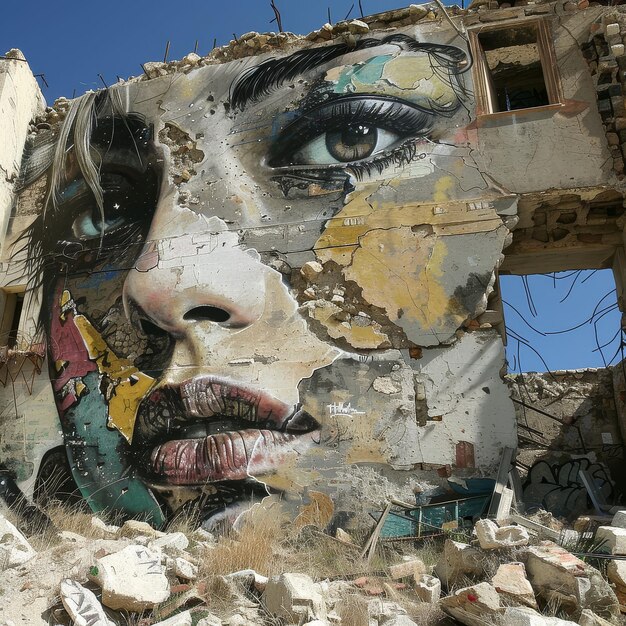 Photo graffiti art on urban ruins beauty in decay