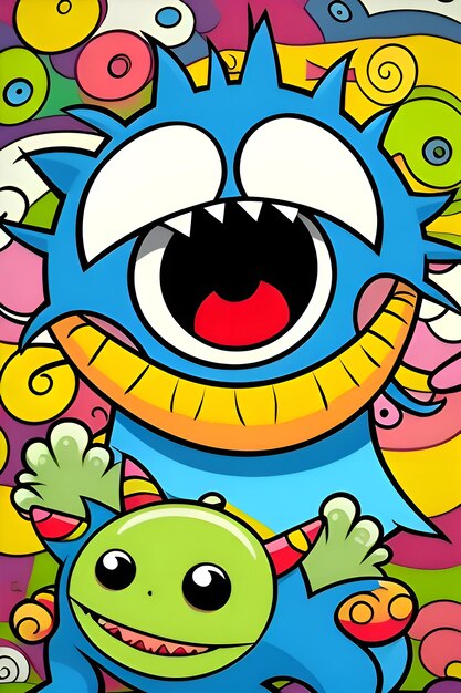 Graffiti Art Vibrant Colors Blue Spiky Monster Wallpaper