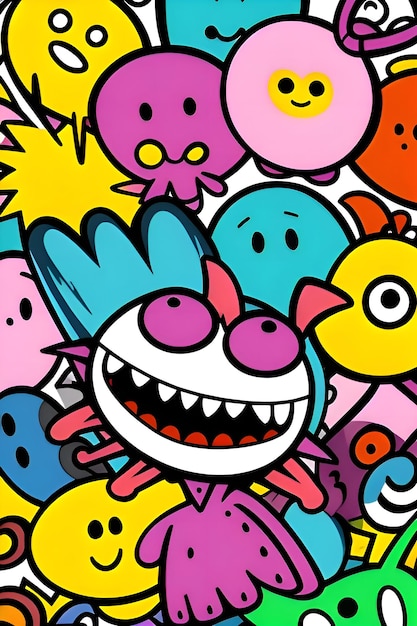 Graffiti Art Vibrant Colors Group Of Monsters Wallpaper