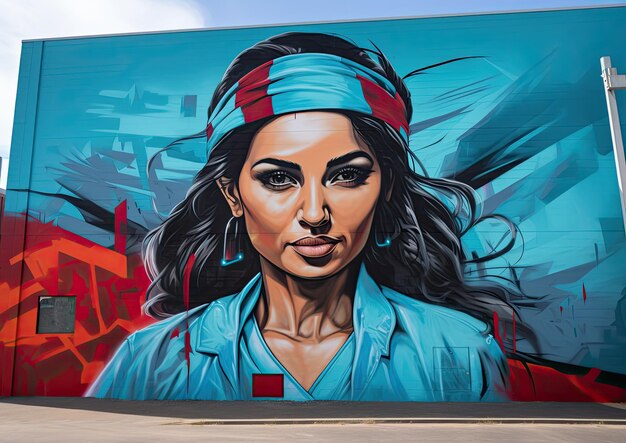 A graffiti artinspired mural depicting a nurse as a symbol of hope and resilience with vibrant