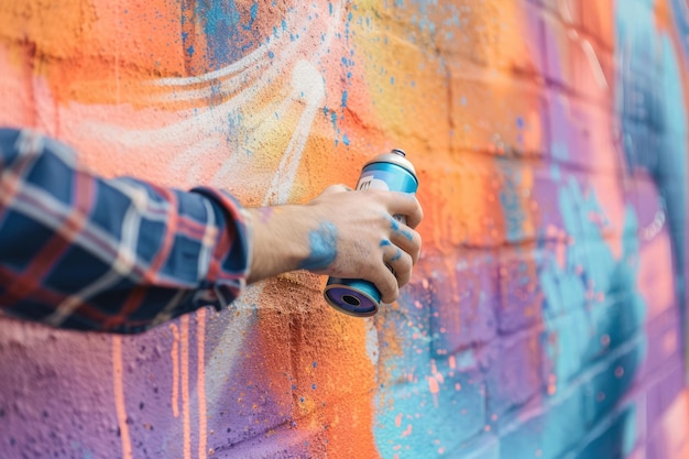 Graffiti Artist Spraying Bright Colors Urban Wall Street Art