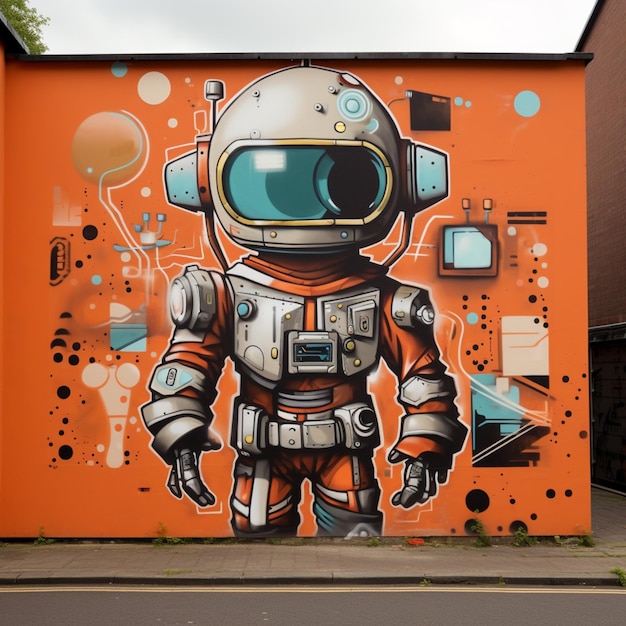 graffiti of an astronaut in a spacesuit on a building generative ai