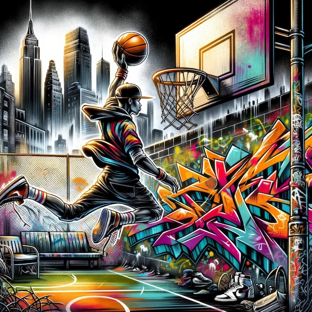 Граффити на заднем плане Баскетбол Дунк Искусство