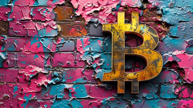 Graffiti behang met Bitcoin in een gedurfde en edgy illustratie Crypto Trading achtergrond