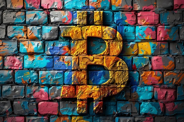 Foto graffiti behang met een bitcoin ontwerp spray geschilderd op een illustratie crypto trading achtergrond