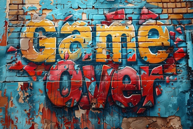 Foto graffiti su un muro di mattoni con le parole game over