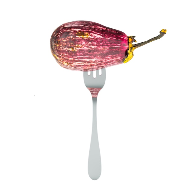 Graffiti Eggplant on fork 3D rendering