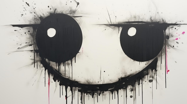 Graffiti emoticon smiling face painted spray on wall Grunge street art