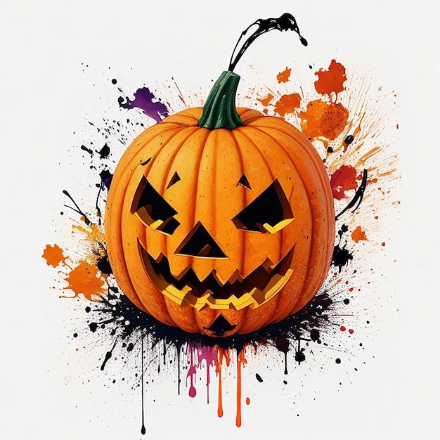 Graffiti Halloween pumpkin with and paint splashes in the eyes white background generated by AI