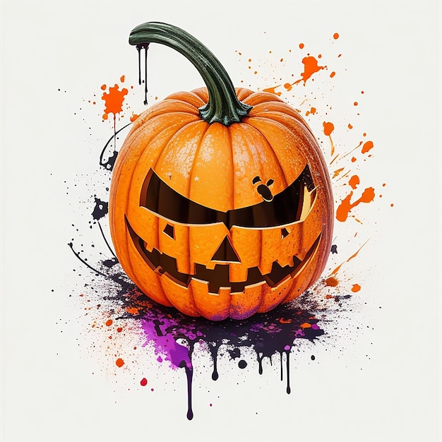 Graffiti Halloween pumpkin with and paint splashes in the eyes white background generated by AI