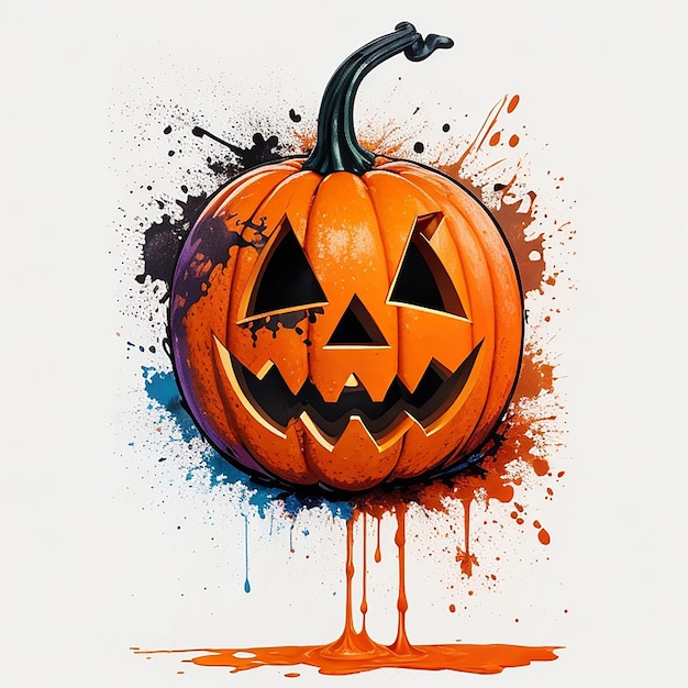 Graffiti Halloween pumpkin with and paint splashes in the eyes white background generated by AI