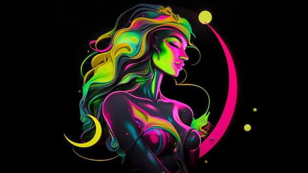 Graffiti moon goddess bright neon pink green Ai generated art