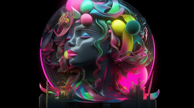 Graffiti moon goddess bright neon pink green Ai generated art