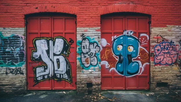 Graffiti on the old wall of red brick