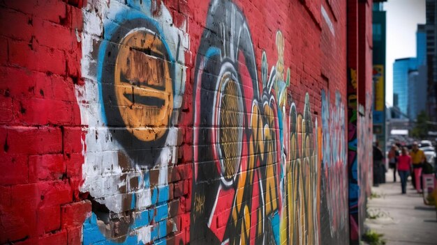 Graffiti op de oude muur van rode bakstenen