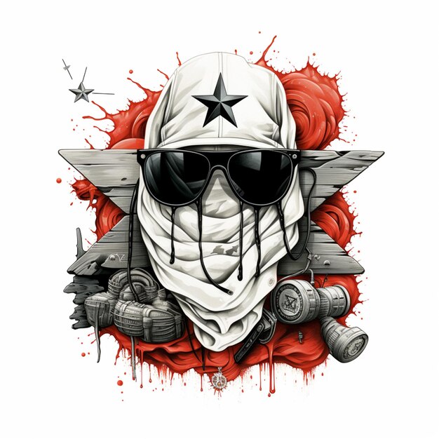 graffiti style drawing of a soldier with a bandana and sunglasses generative ai