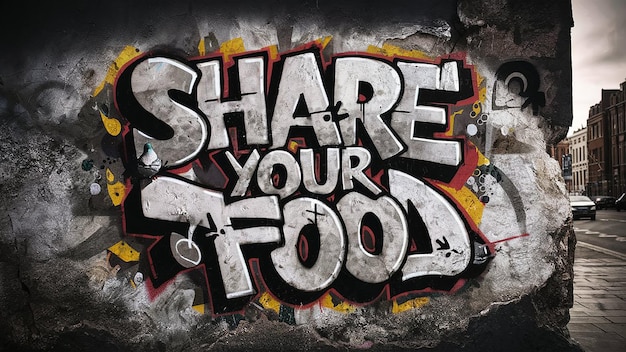 Photo a graffiti that says share your food on it