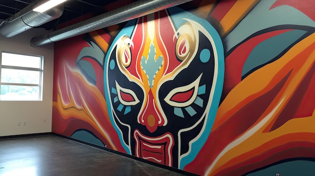 Graffiti on the wall of Lucha Libre wrestling mask Generative AI