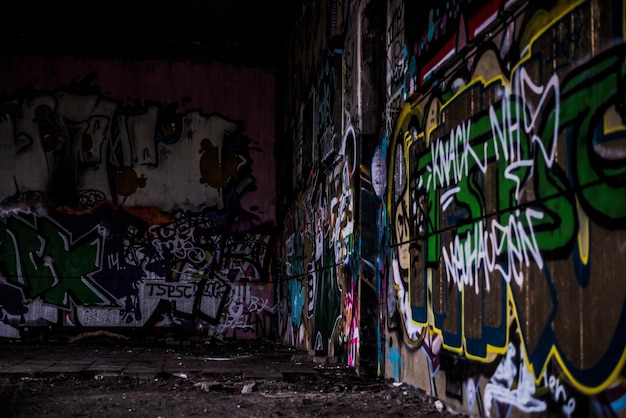 Graffiti on wall of old building