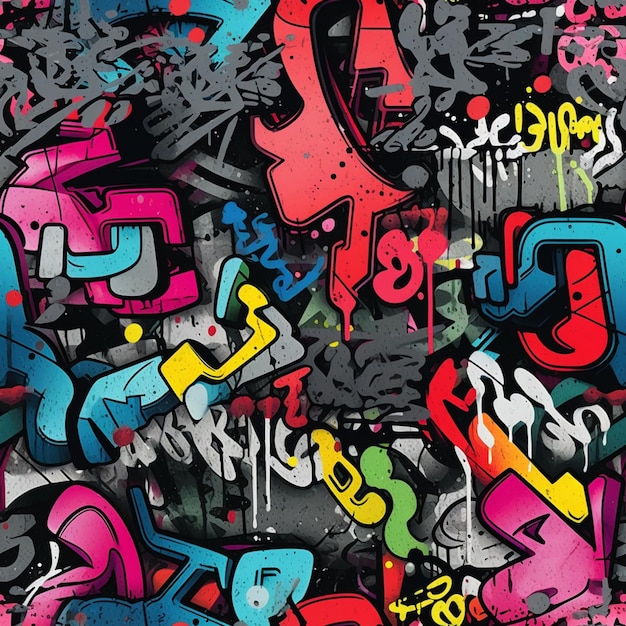 graffiti wallpaper with various colored graffitis on a black background generative ai