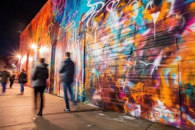 도시 예술의 낙서로 뒤덮인 벽