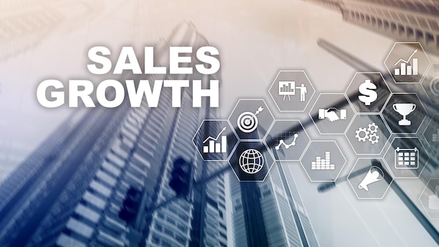 Grafiek groei concept Verkoop verhogen marketingstrategie Dubbele blootstelling met zakelijke grafiek