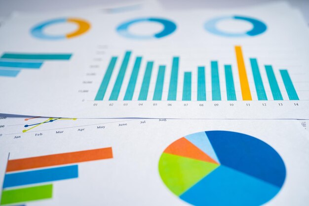 Grafiek of ruitjespapier Financiële rekeningstatistieken en bedrijfsgegevensconcept