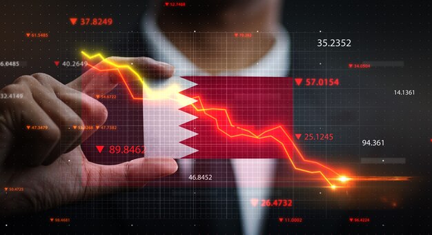 Grafiek vallen voor bahrein vlag. crisis concept